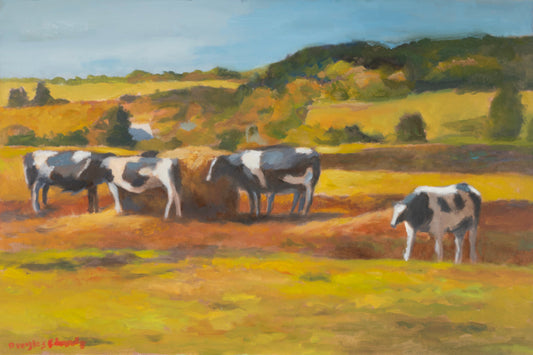 Holsteins With Hay Bale by Douglas Edwards