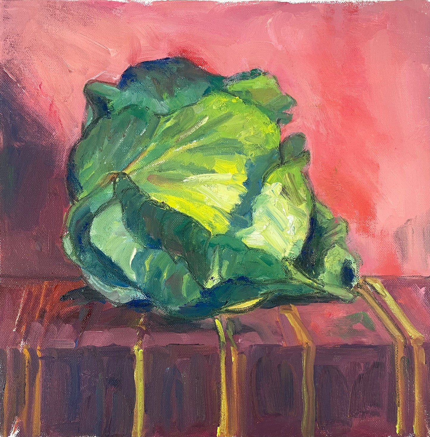 Cabbage With Striped Tablecloth by Corine Van Hoeve