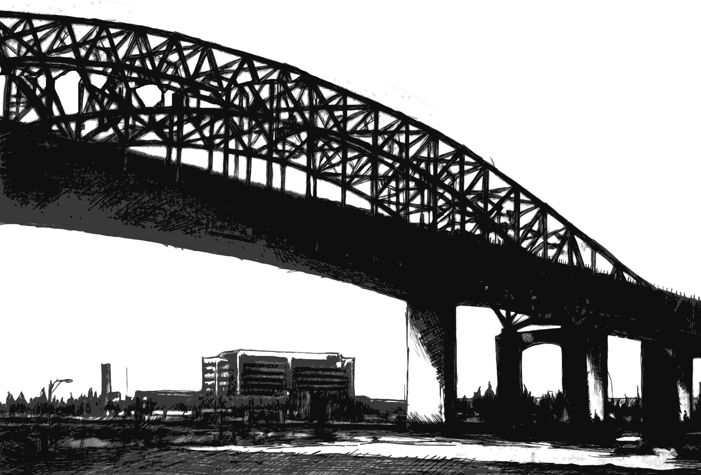 Paul Elia- Under The Skyway Bridge, Stretched Canvas Print, 9.5x14